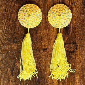 Handmade Yellow Burlesque Pasties with Spinning Tassels – New